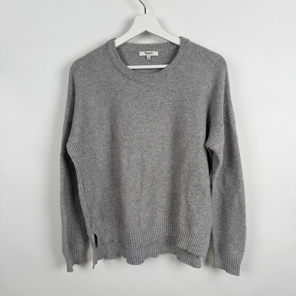 Madewell Ribbed Crewneck Sweater L Texturework Grey Oversized Boxy Minimalist